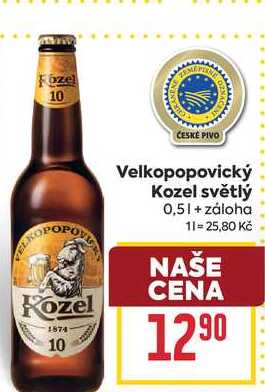 Velkopopovický Kozel světlý ležák 0.5l