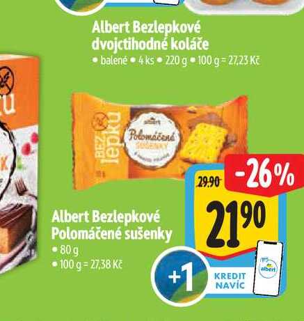   Albert Bezlepkové Polomáčené sušenky 80 g • 