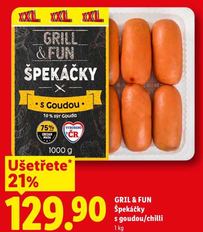 GRIL & FUN Špekáčky s goudou/chilli, 1 kg 