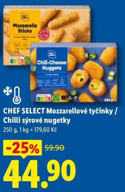 CHEF SELECT Mozzarellové tyčinky/Chilli sýrové nugetky, 250 g