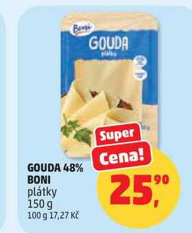 GOUDA 48% BONI plátky, 150 g 