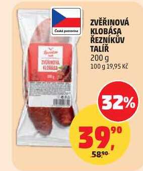 ZVĚŘINOVÁ KLOBÁSA ŘEZNÍKŮV TALÍŘ, 200 g 