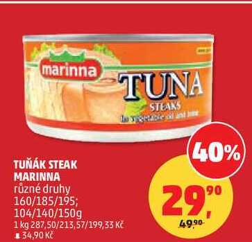 TUŇÁK STEAK MARINNA různé druhy, 160/185/195; 104/140/150g 