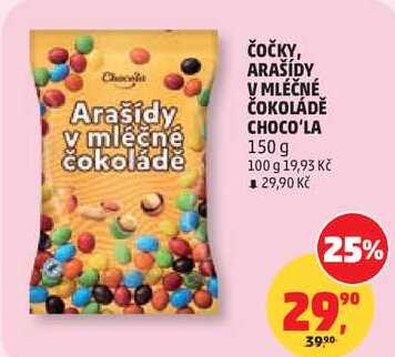 ČOČKY, ARAŠÍDY V MLÉČNÉ ČOKOLÁDĚ CHOCO'LA, 150g  