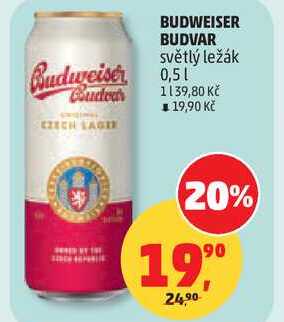 BUDWEISER BUDVAR světlý ležák, 0,5 l 