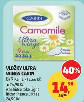 VLOŽKY ULTRA WINGS CARIN, 8/9 ks Penny Market