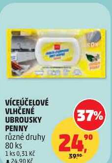 VÍCEÚČELOVÉ VLHČENÉ UBROUSKY PENNY různé druhy, 80 ks Penny Market