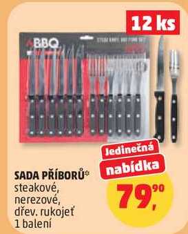 SADA PŘÍBORŮ nabídka steakové, nerezové, dřev. rukojeť, 1 balení  