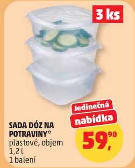 SADA DÓZ NA POTRAVINY plastové, objem 1,2 l, 1 balení