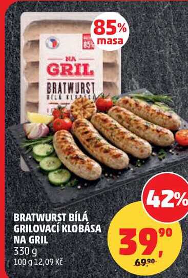 BRATWURST BÍLÁ GRILOVACÍ KLOBÁSA NA GRIL, 330 g