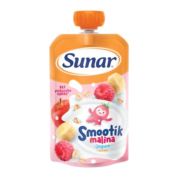 Sunar Smootík dětská kapsička malina, jogurt, ovesné vločky, 12 m+ Košík.cz