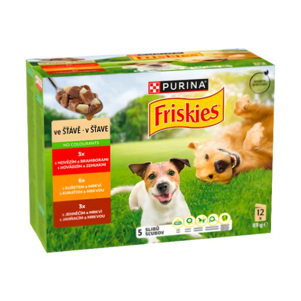 Friskies Adult kapsičky pro psy hovězí, kuře, jehněčí ve šťávě 12x85g