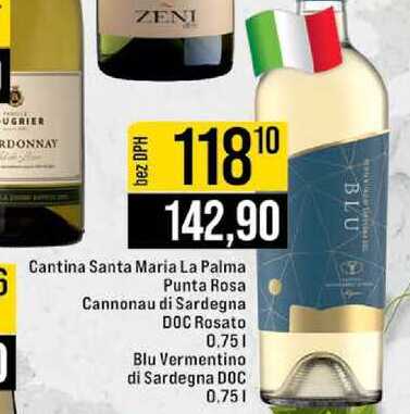 Cantina Santa Maria La Palma Punta Rosa Cannonau di Sardegna DOC Rosato 0.75l Blu Vermentino di Sardegna DOC 0.75l 