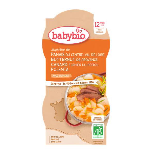 BabyBio BIO pastinák s máslovou dýní, kachnou a polentou 2x200 g Košík.cz