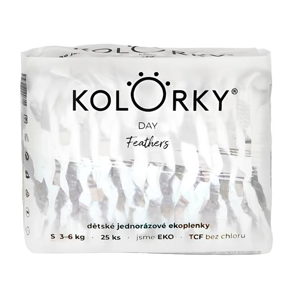 Kolorky Day Jednorázové eko plenky peří S (3-6 kg) Košík.cz