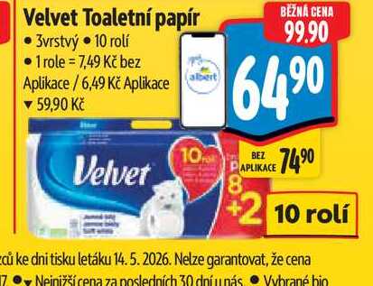 Velvet Toaletní papír 3vrstvý 10 rolí