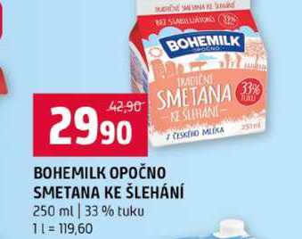 BOHEMILK OPOČNO SMETANA KE ŠLEHÁNÍ 250 ml 33% tuku 