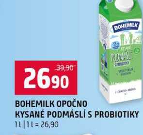 BOHEMILK OPOČNO KYSANÉ PODMÁSLÍ S PROBIOTIKY 1l