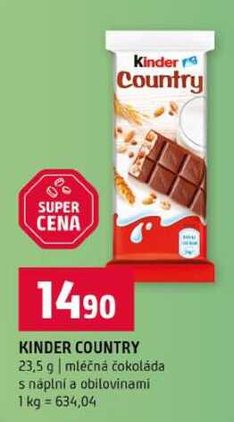 KINDER COUNTRY 23,5 g mléčná čokoláda s náplní a obilovinami 