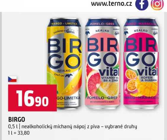 BIRGO 0,5 nealkoholický míchaný nápoj z piva vybrané druhy