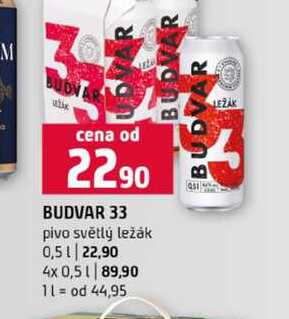 BUDVAR 33 pivo světlý ležák 0,5l 4x 0,5l