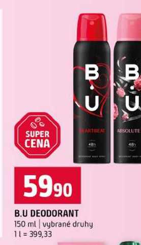 B.U DEODORANT 150 ml vybrané druhy
