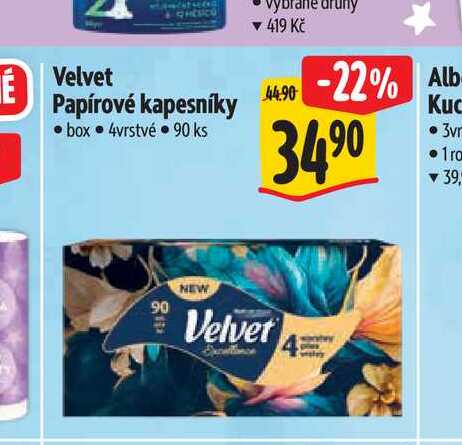 Velvet Papírové kapesníky  90 ks Albert