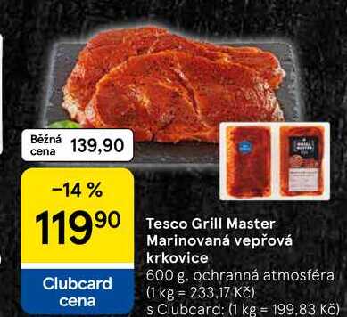 Tesco Grill Master Marinovaná vepřová krkovice, 600 g 