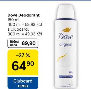 Dove Deodorant, 150 ml Tesco
