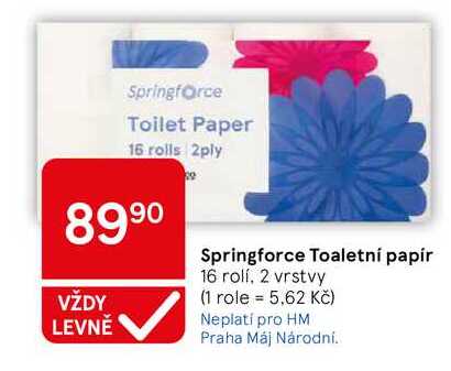 Springforce Toaletní papír, 16 rolí, 2 vrstvy 