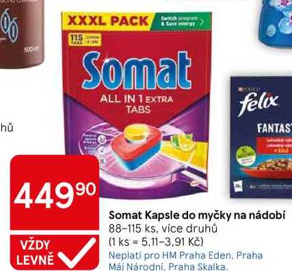 Somat Kapsle do myčky na nádobí, 88-115 ks, více druhů Tesco