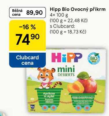 Hipp Bio Ovocný příkrm, 4× 100 g Tesco