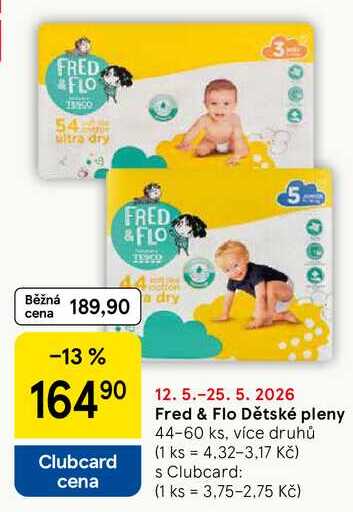 Fred & Flo Dětské pleny, 44-60 ks, více druhů 