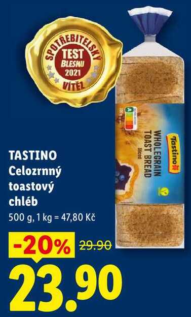 TASTINO Celozrnný toastový chléb, 500 g