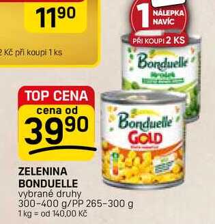 ZELENINA BONDUELLE vybrané druhy 300-400 g/PP 265-300 g 