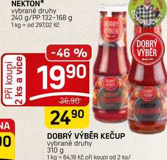 DOBRÝ VÝBĚR KEČUP vybrané druhy 310 g