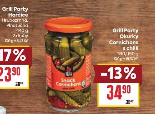Grill Party Okurky Cornichons s chilli 330/190 g