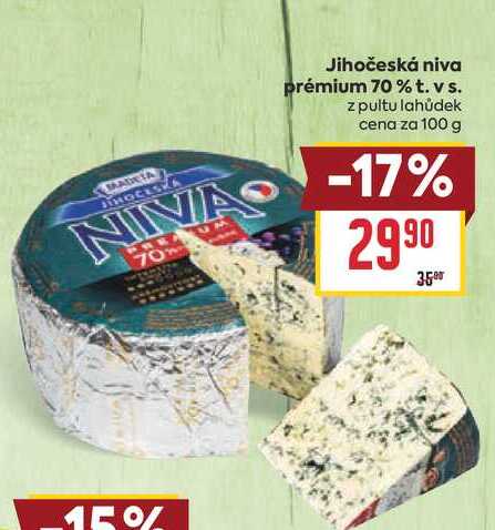 Jihočeská niva prémium 70% t. vs. z pultu lahůdek cena za 100 g
