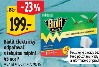 -23% 199: Biolit Biolit Elektrický odpařovač s tekutou náplní 45 nocí, 27 ml Albert