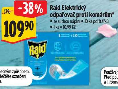 Raid odpařovač proti komárům, 10 ks
