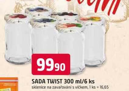 SADA TWIST 300 ml/6 ks sklenice na zavařování s víčkem