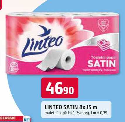 LINTEO SATIN 8x 15 m toaletní papír bílý, 3vrstvý Trefa