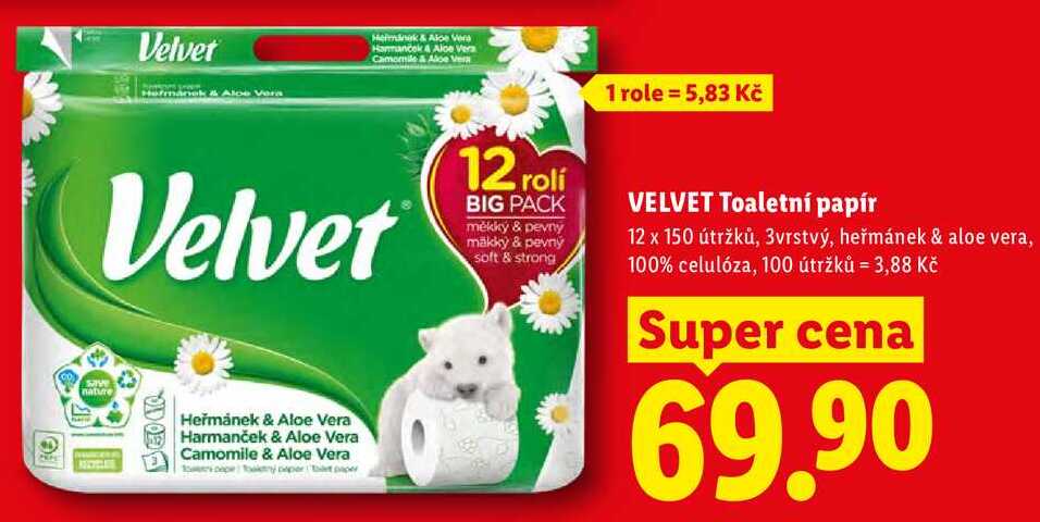 VELVET Toaletní papír, 12x 150 útržků Lidl