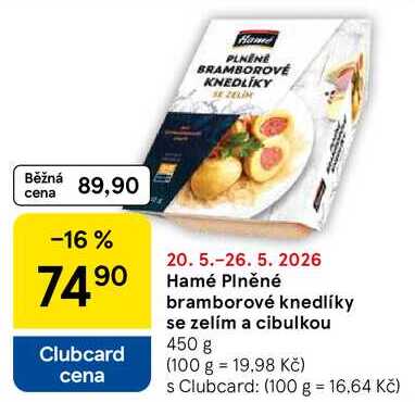 Hamé Plněné bramborové knedlíky se zelím a cibulkou, 450 g  