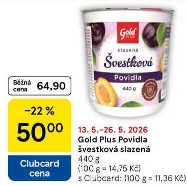 Gold Plus Povidla švestková slazená, 440 g 