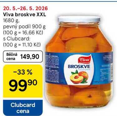 Viva broskve XXL, 1680 g. pevný podíl 900 g 