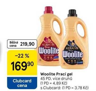 Woolite Prací gel, 45 PD, více druhů Tesco