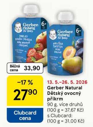 Gerber Natural Dětský ovocný příkrm, 90 g Tesco