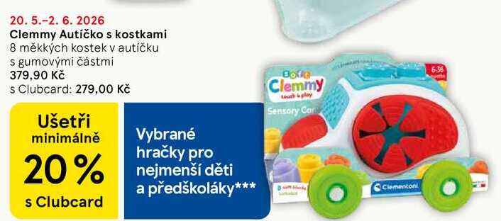 Clemmy Autíčko s kostkami, 8 měkkých kostek v autíčku s gumovými částmi