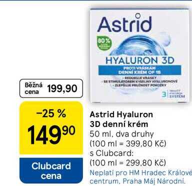 Astrid Hyaluron 3D denní krém, 50 ml, dva druhy